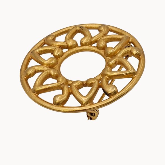 Anne Klein Brooch Gold Tone Round Filigree Mandela Regencycore Classy Pin - Picture 4 of 14